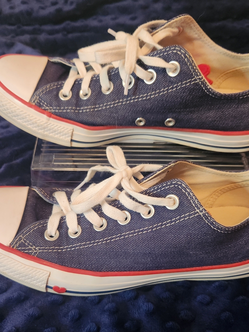 Converse All Star Women's OX Denim Low-Top Sneakers with White Laces Size 8